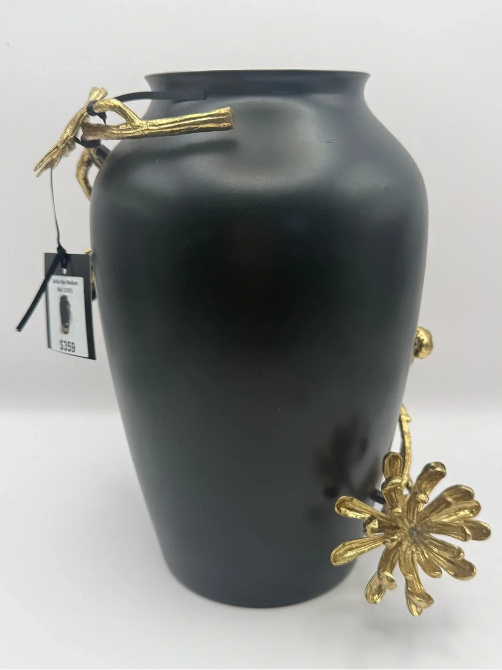 Michael Aram Dahlia Vase Medium Black & Gold Brass Floral Designer Decor